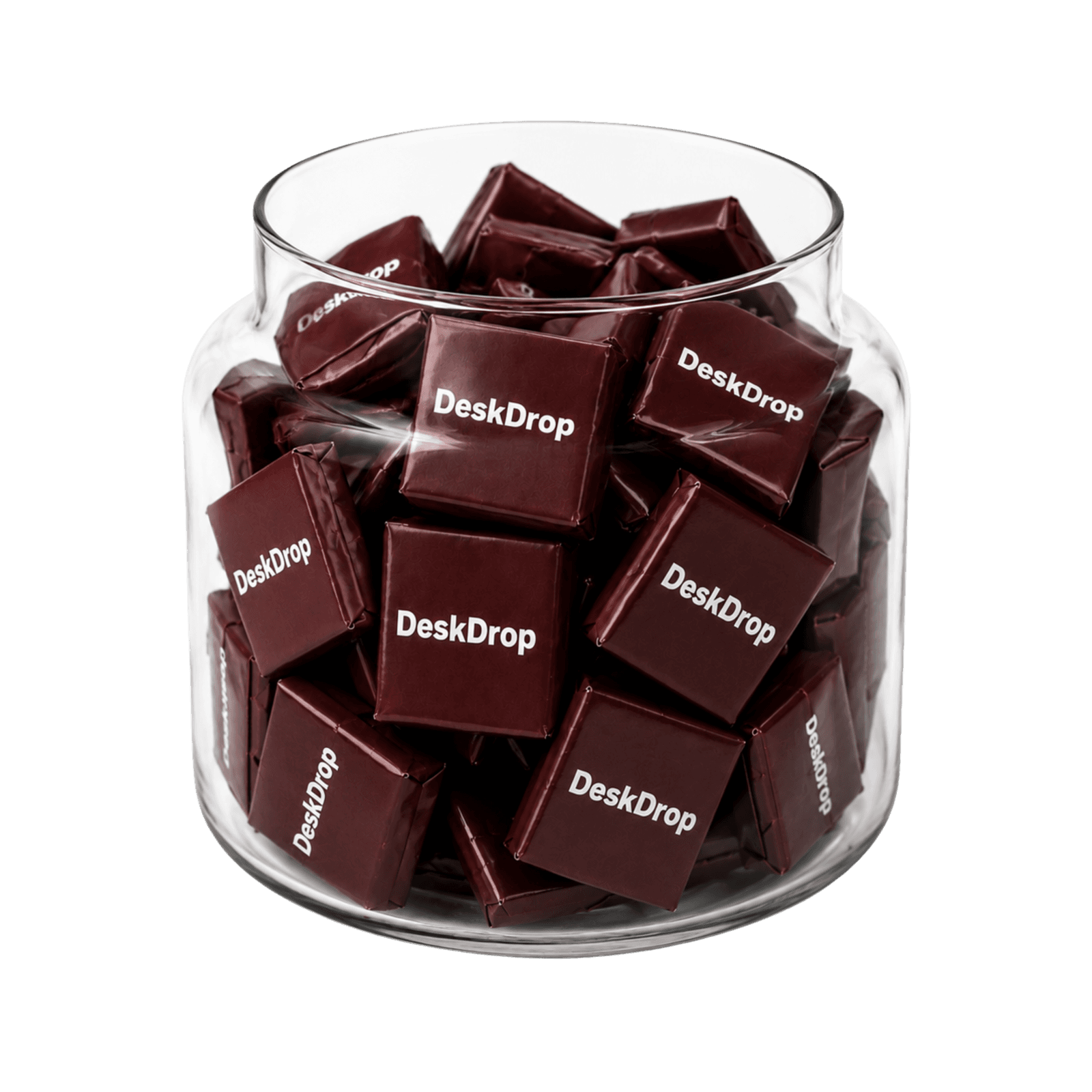 DeskDrop jar filled with individually branded chocolates